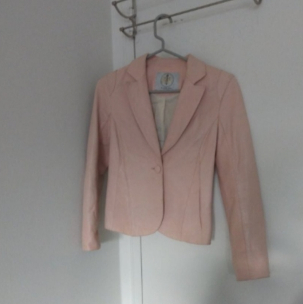 Vintage 2000s Rachel Roy Pink Leather Buttoned Blazer Jacket